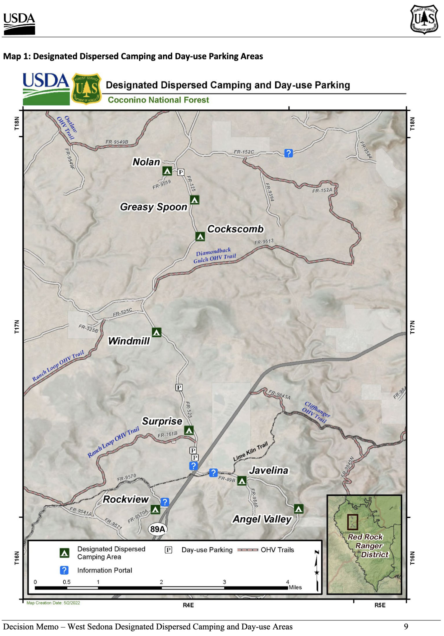 West Sedona Designated Dispersed Camping Day Use Sedona Tips West Sedona Designated Dispersed Camping Map